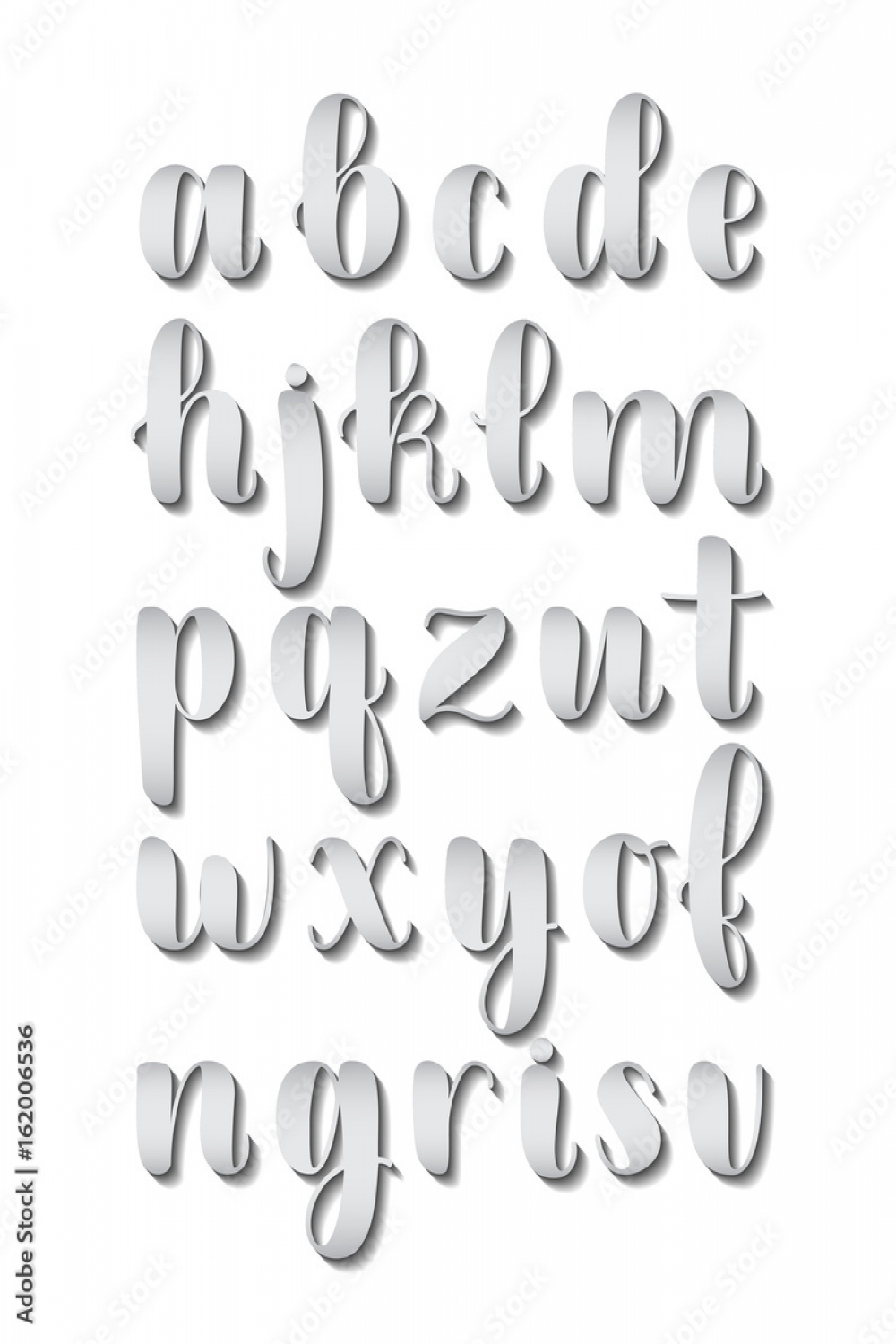 Grey d shadow effect hand lettering alphabet design, handwritten