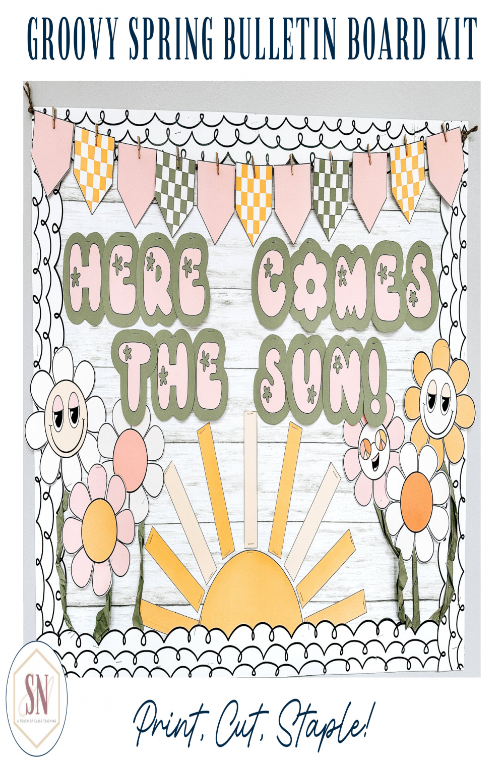 Groovy Spring Pinnwand Board April Sun & Flowers Bulletin - Etsy