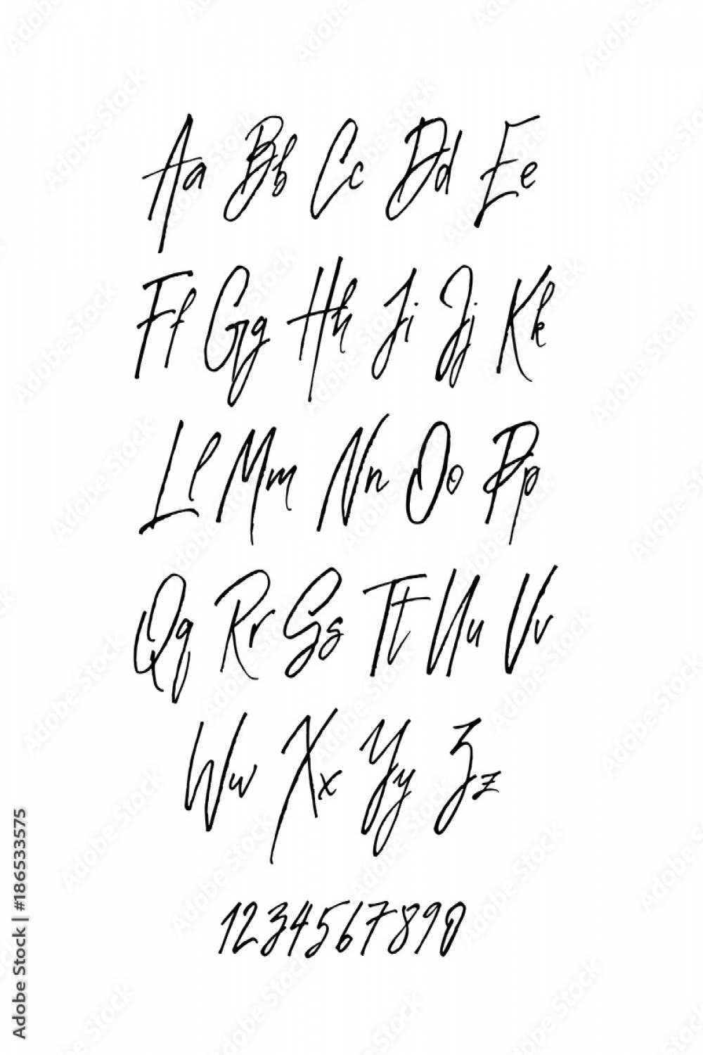 Handwritten brush style modern cursive font isolated on white