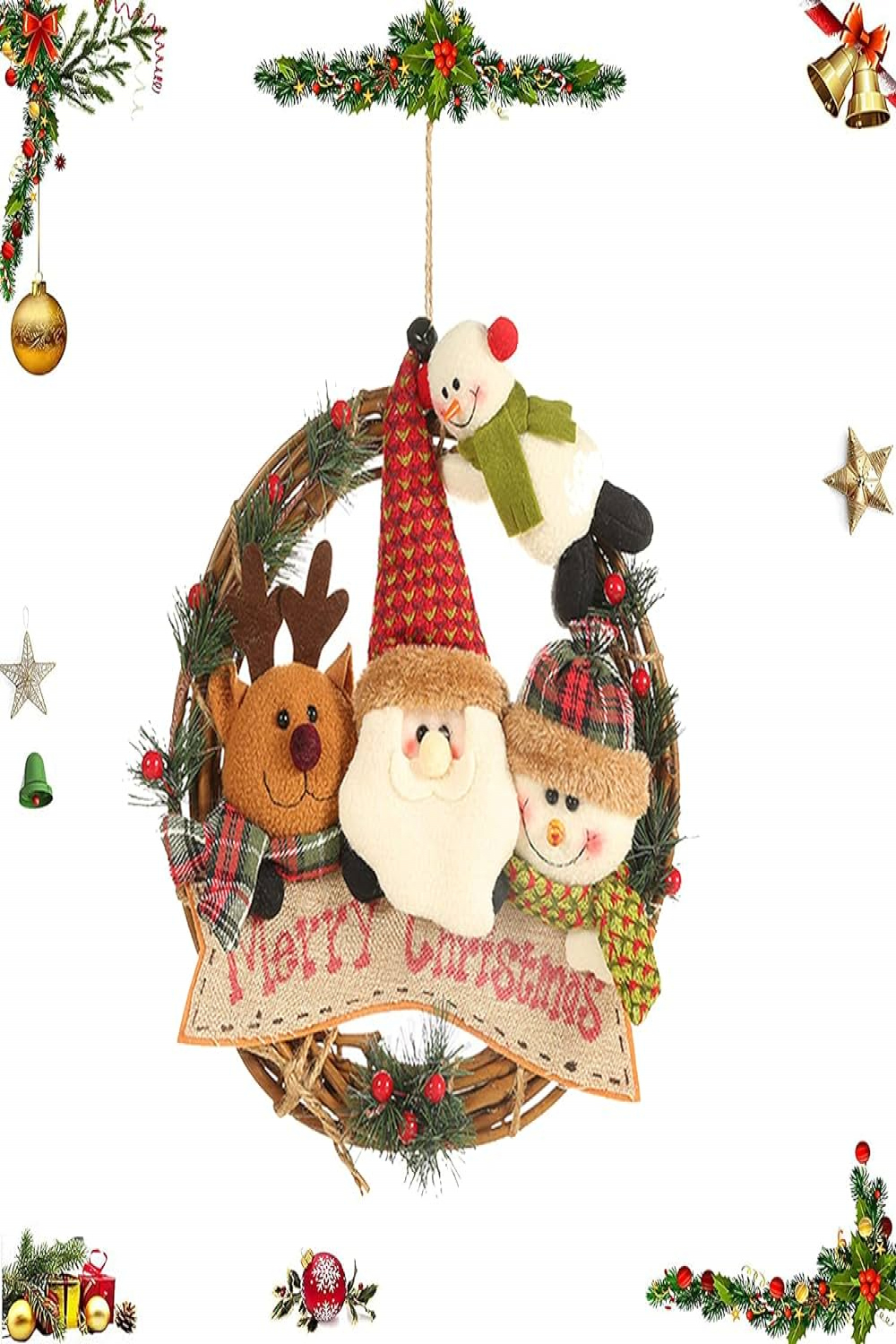 Hanging Christmas Decoration,  Piece Christmas Wreath, Door Wreath,  Christmas Wreath, Christmas Ornaments, Rattan Wreath Decoration for Door  Wall,