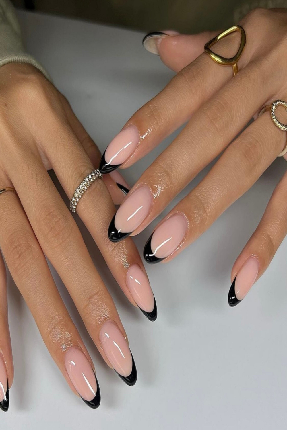 I Classic Black French Tips I Almond Shaped I Luxury - Etsy