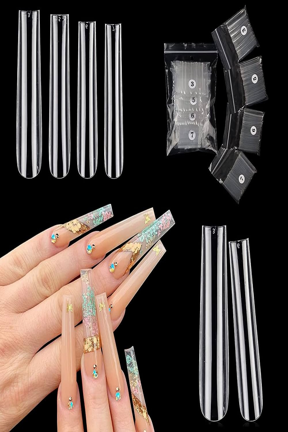 Individual Size     Full Cover Square Nail Tips for Acrylic Nails  Professional, PCS XL Extra Long Straight Nail Tips, Straight Tapered  Square