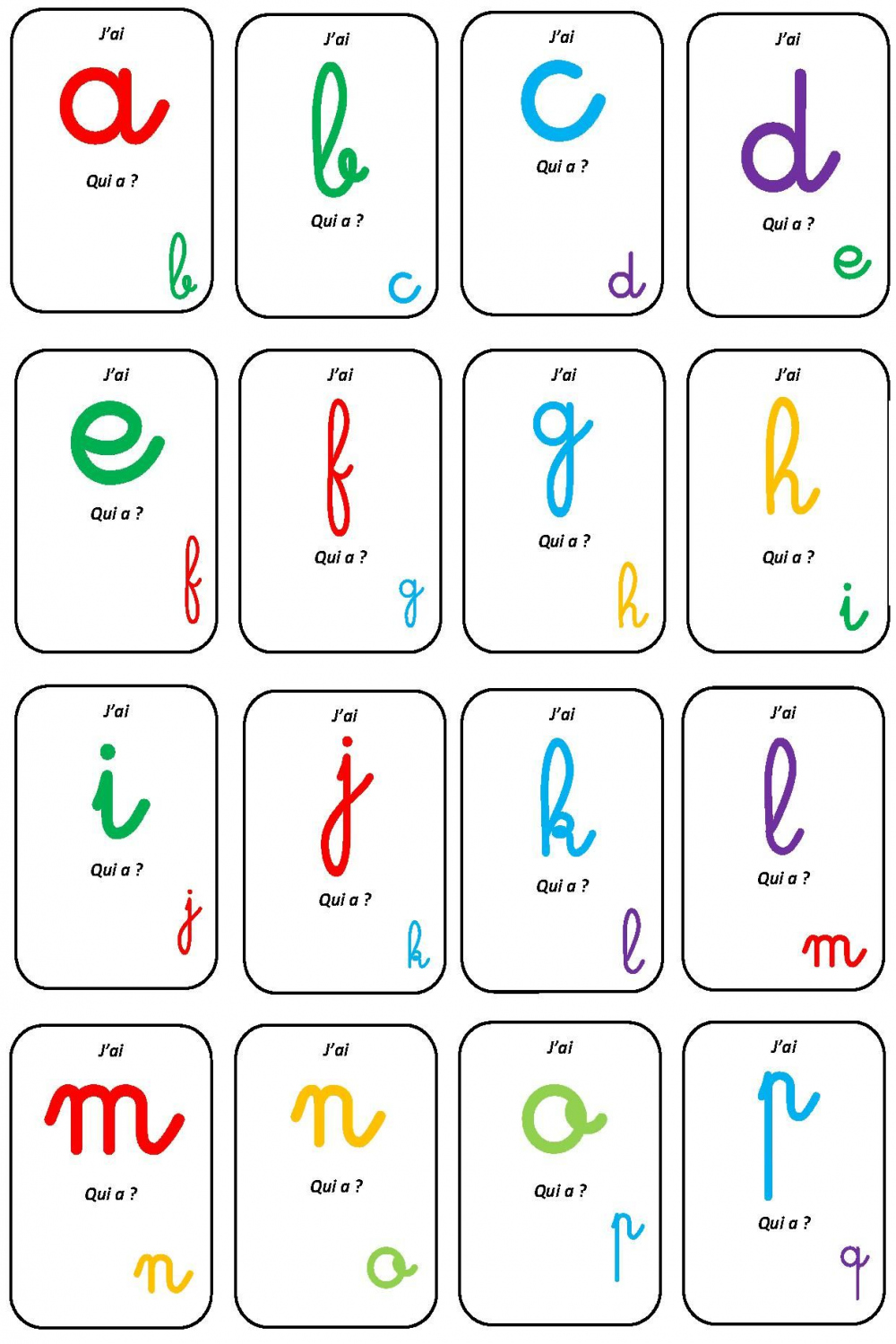 jeu "j&#;ai qui a?"  Alphabet maternelle, Apprendre l&#;alphabet