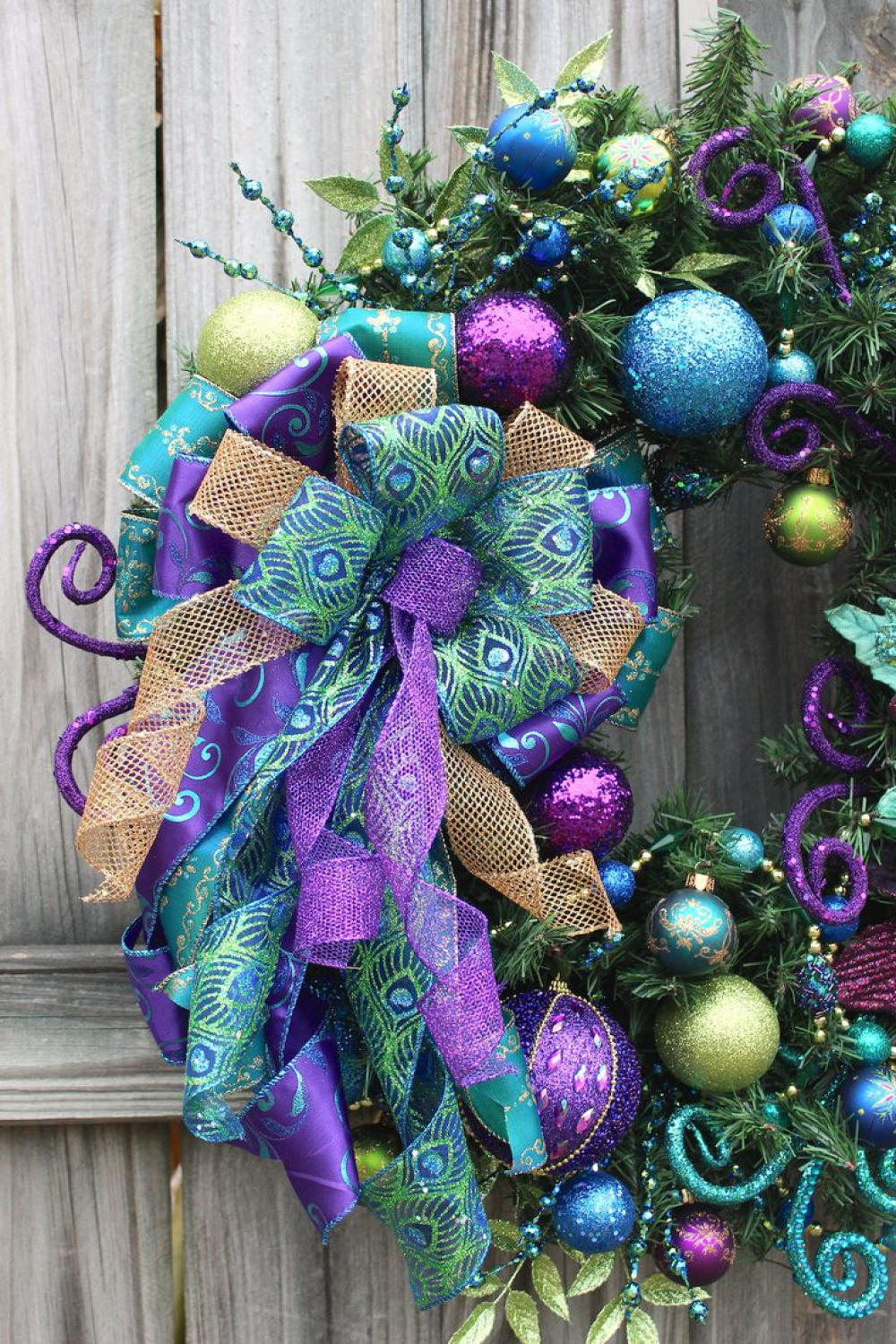 Jewel Tone Christmas Teal Purple Wreath, Mardi Gras Wreath