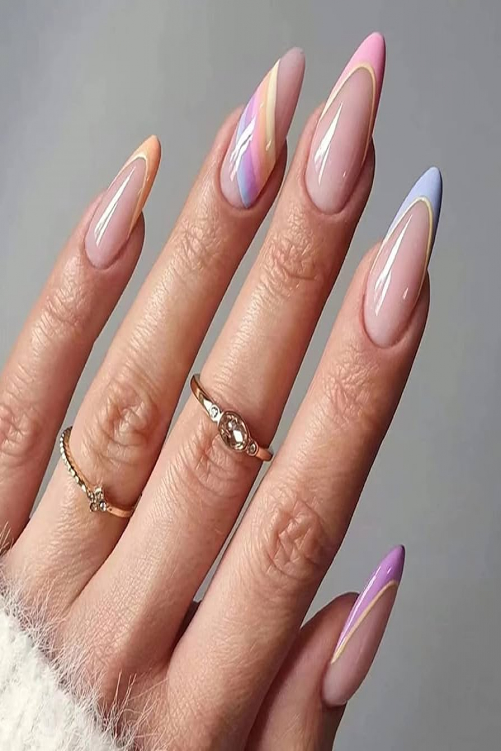 JUSTOTRY  Pieces Almond False Nails with Short Rainbow Swirls with  Designs Blue and Purple Short Nails Oval Nails for Women Nail False Nails  with