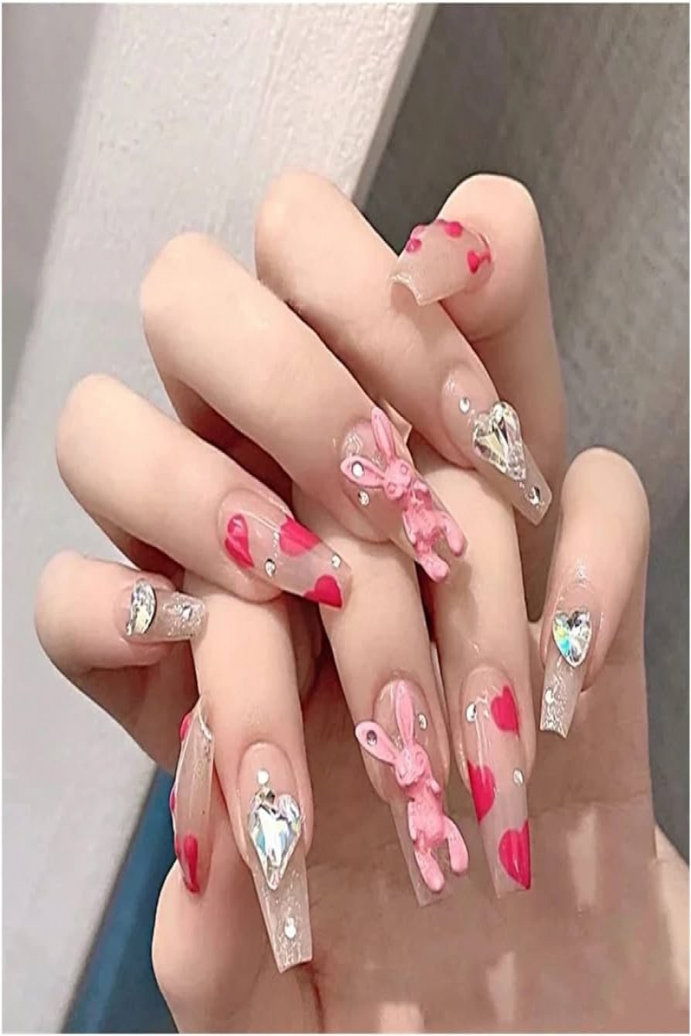 Kawaii Press On Nails Yk False Nails Set Rhinestone Artificial