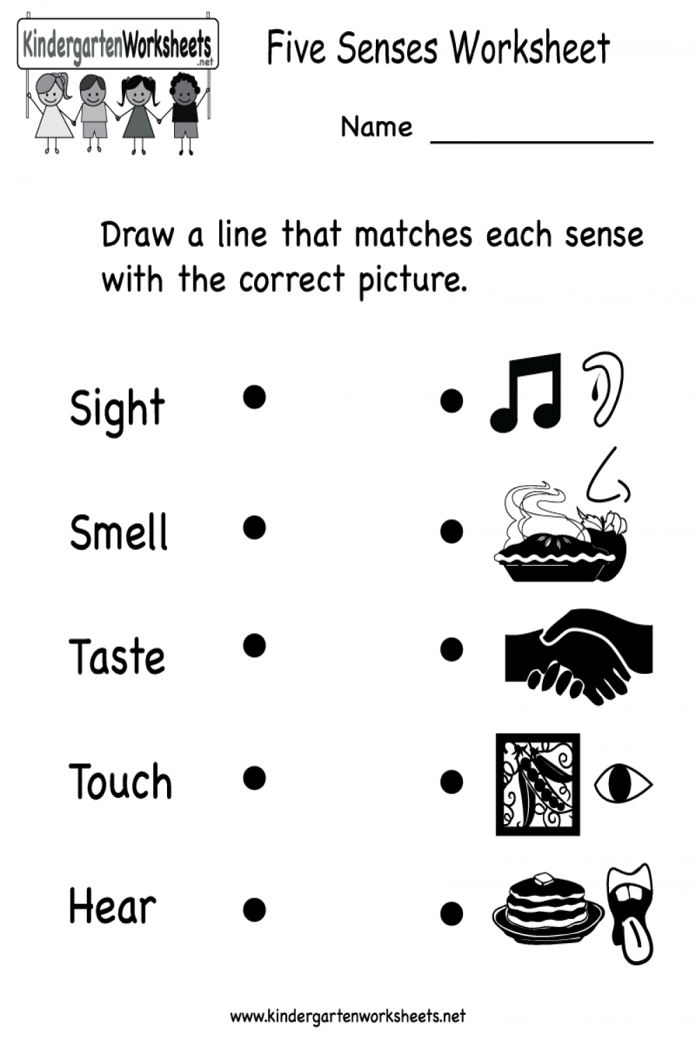 Kindergarten Five Senses Worksheet Printable  Five senses