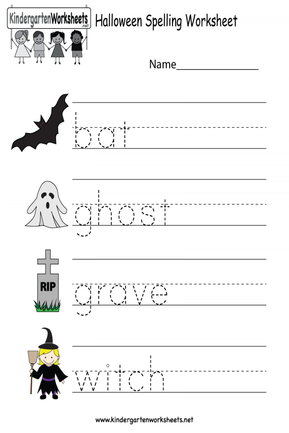 Kindergarten Halloween Spelling Worksheet Printable  Spelling