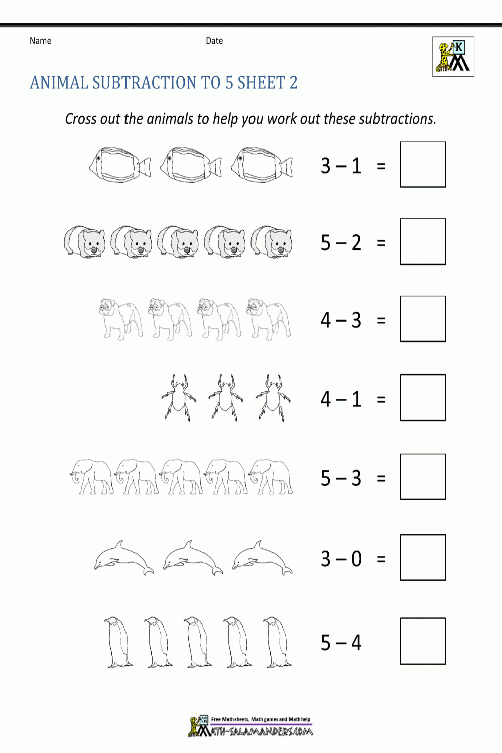 Kindergarten Subtraction Worksheets