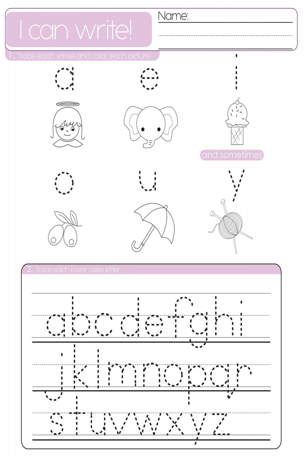 Kindergarten Vowels and Lower Case Letters Practice Worksheet - Etsy