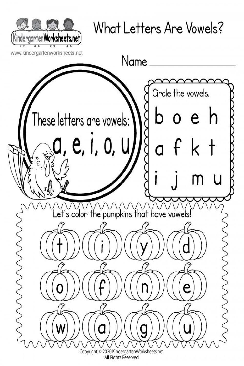 Kindergarten Vowels Worksheet  Vowel worksheets, Vowel lessons