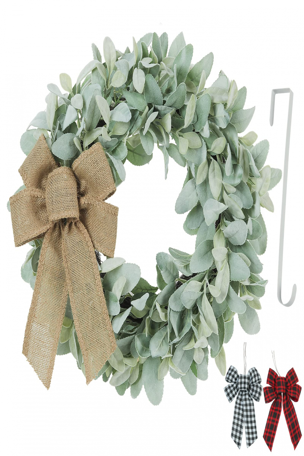 KuiMen  Inch Flocked Lamb Ear Wreath Wreaths for Front Door Spring Wreath  All Year with  Bows, DoSee more KuiMen  Inch Flocked Lamb Ear Wreath