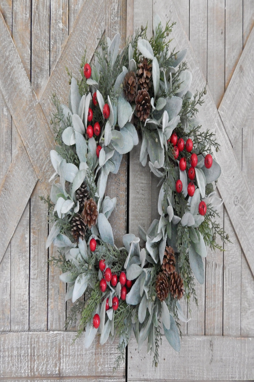 Lambs Ear Christmas Wreath Farmhouse Winter Wreath - Etsy