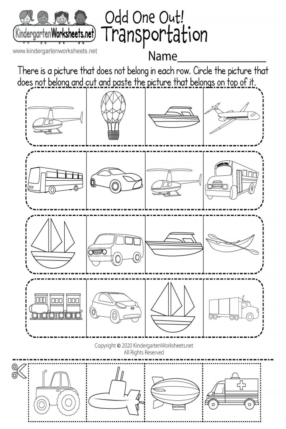 Land, Water, or Air Transportation Worksheet - Free Printable