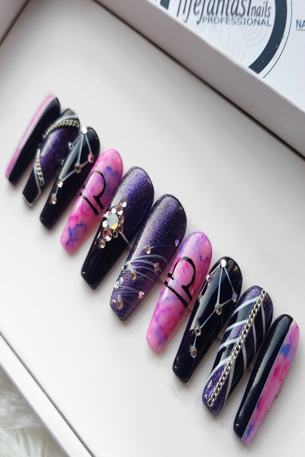 Libra Zodiac Sign Press on Nails Black Long Stiletto Nails - Etsy