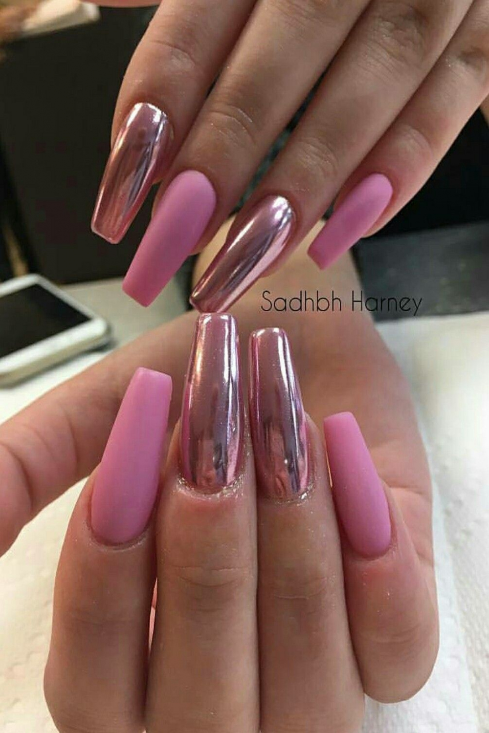 Long Square Nails. Matte Nails. Chrome Nails. Pink Nails