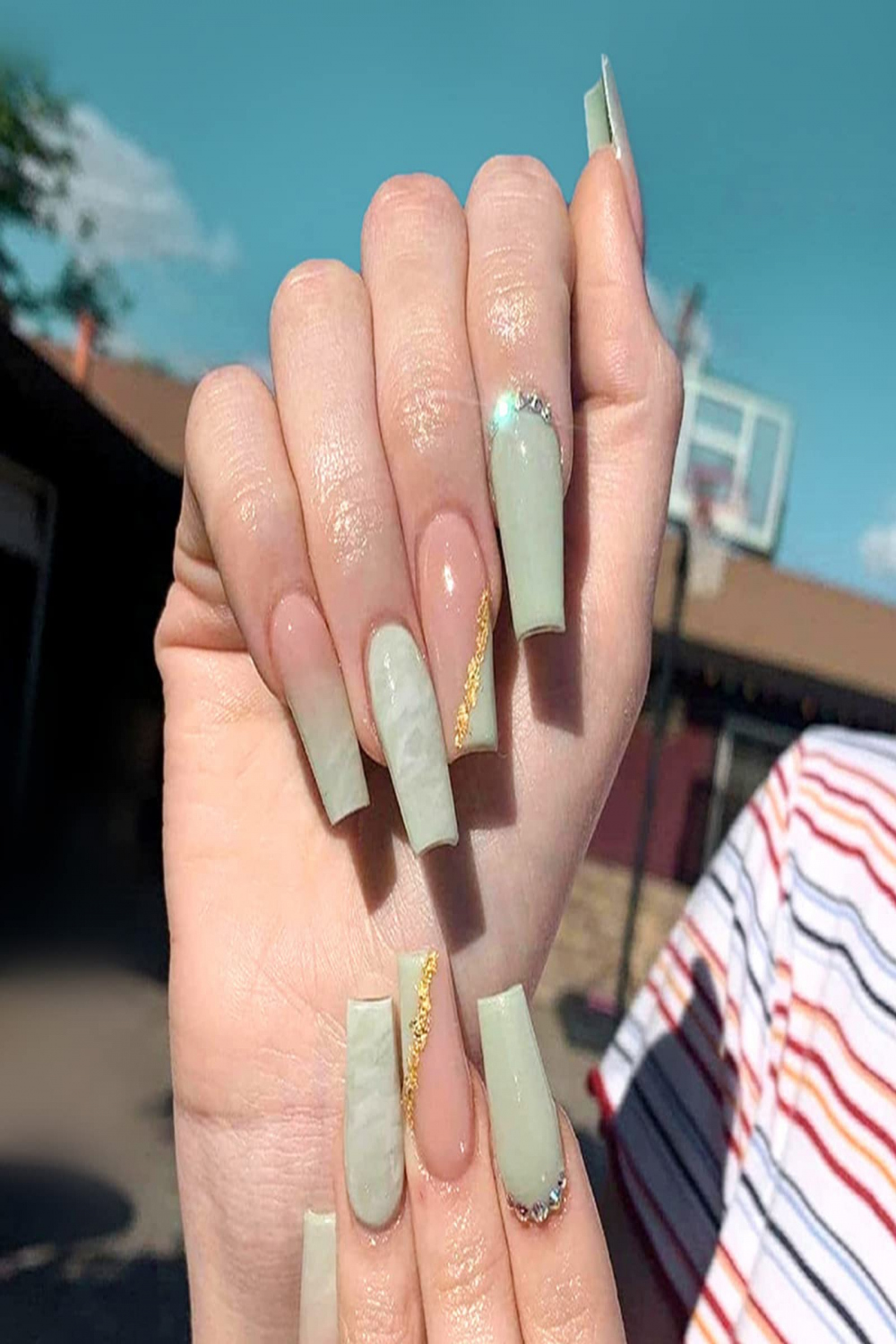 Luvadeyo PCS Ballerina Press on Nails Coffin Long Fake Nails Acrylic Full  Cover Luxury Green False Nails for Women and Girls