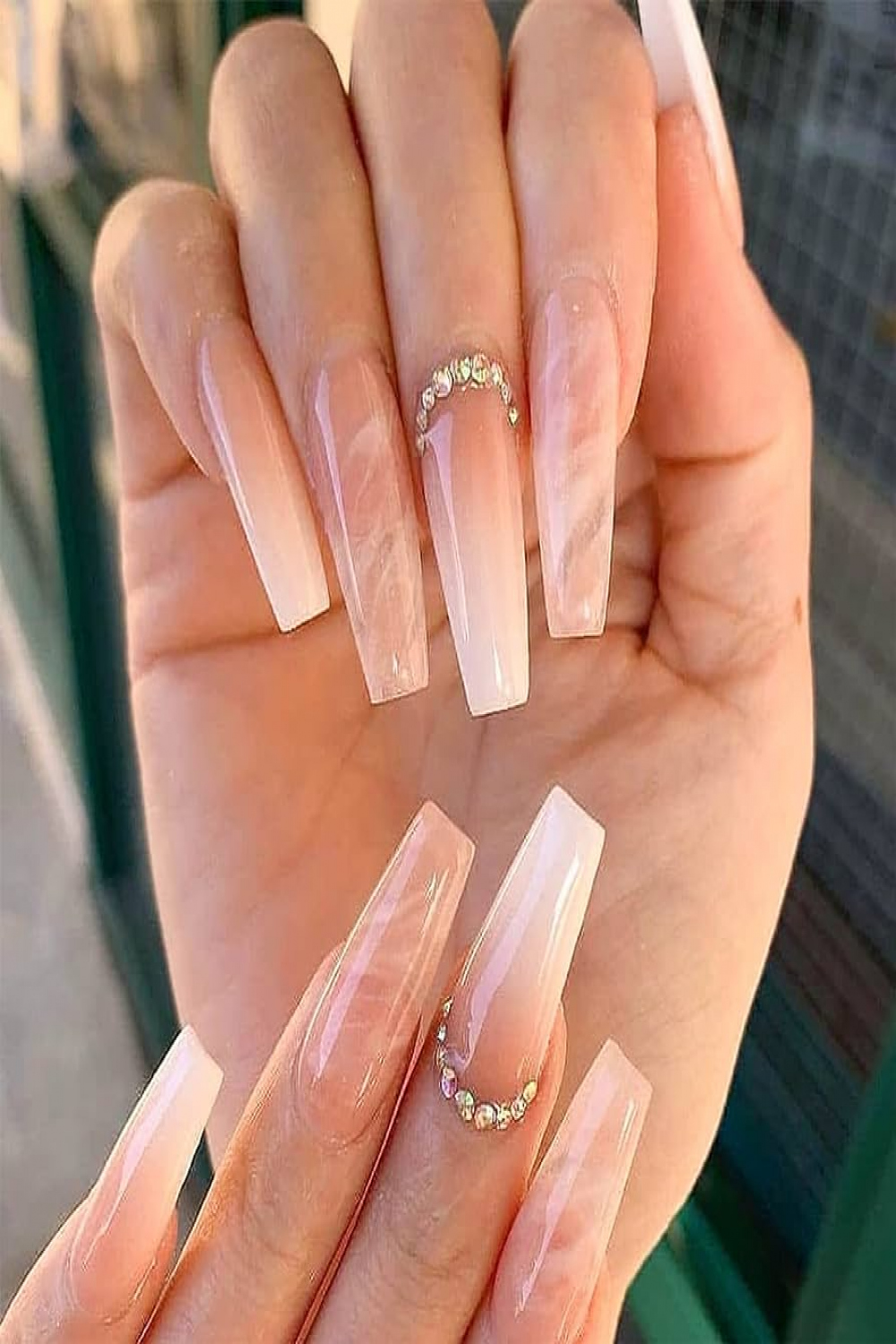 Luvadeyo  Pcs Nude Press On Nails Long Coffin Fake Nails Gradient Acrylic  False Nails Marble Nails for Wonen and Girls