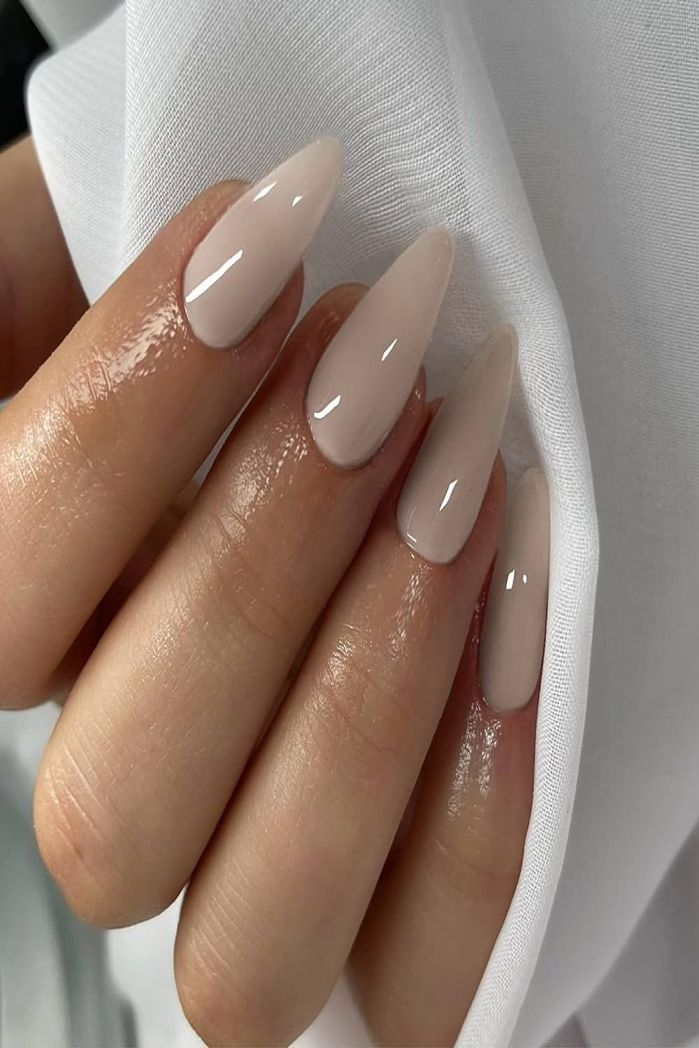 Medium Length Press on Nails Almond Shape,Xcreando Neutral Easy Fake Nails  Acrylic Full Cover Gel Opaque False Nails Simple Mani for Women Girl Daily