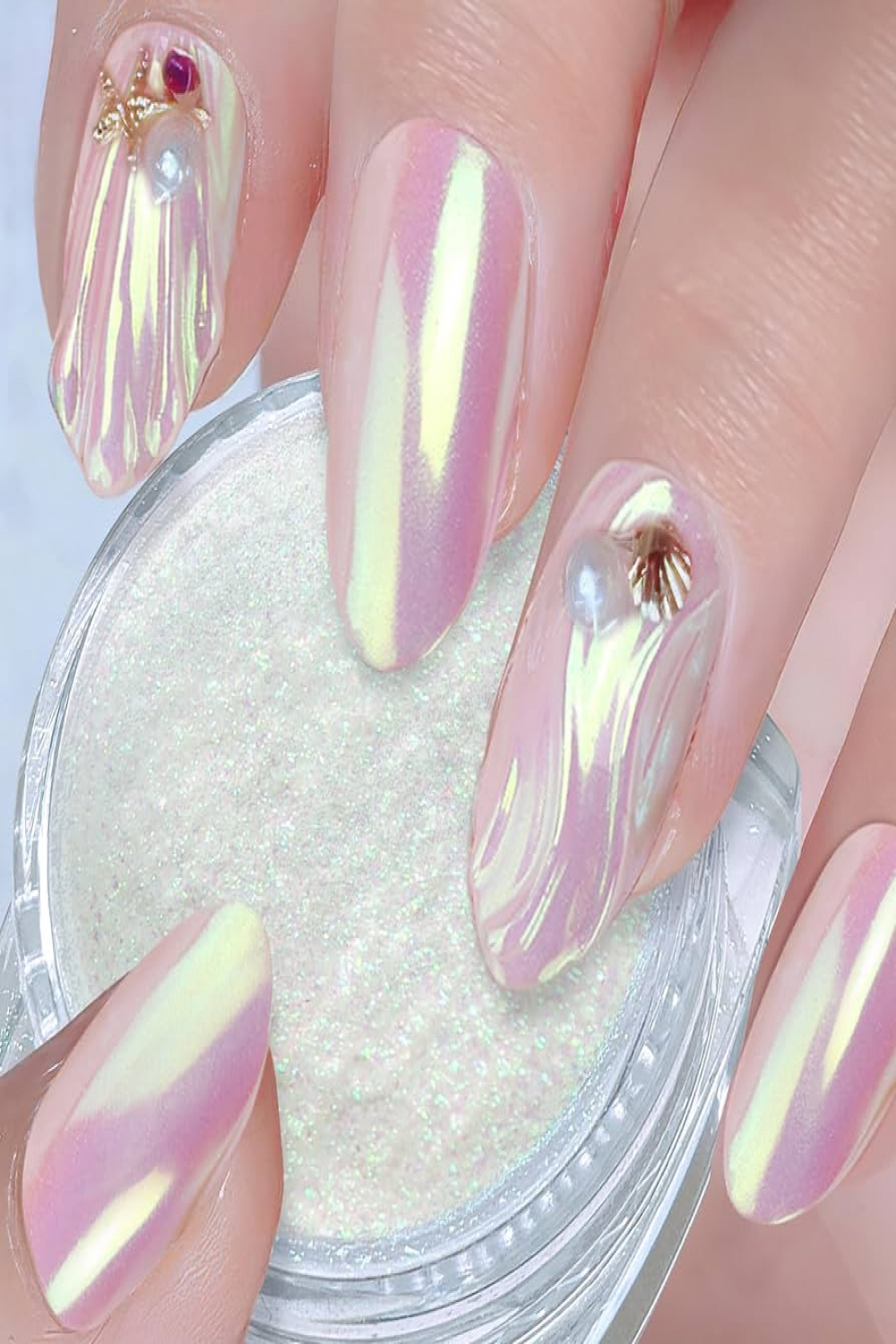 Mermaid Chrome Pulver Nägel - Einhorn Irisierende Nagelpuder Glitzerpuder  für Nägel Chrome Nail Powder, Aurora Meerjungfrau Schimmer Pink Pigment