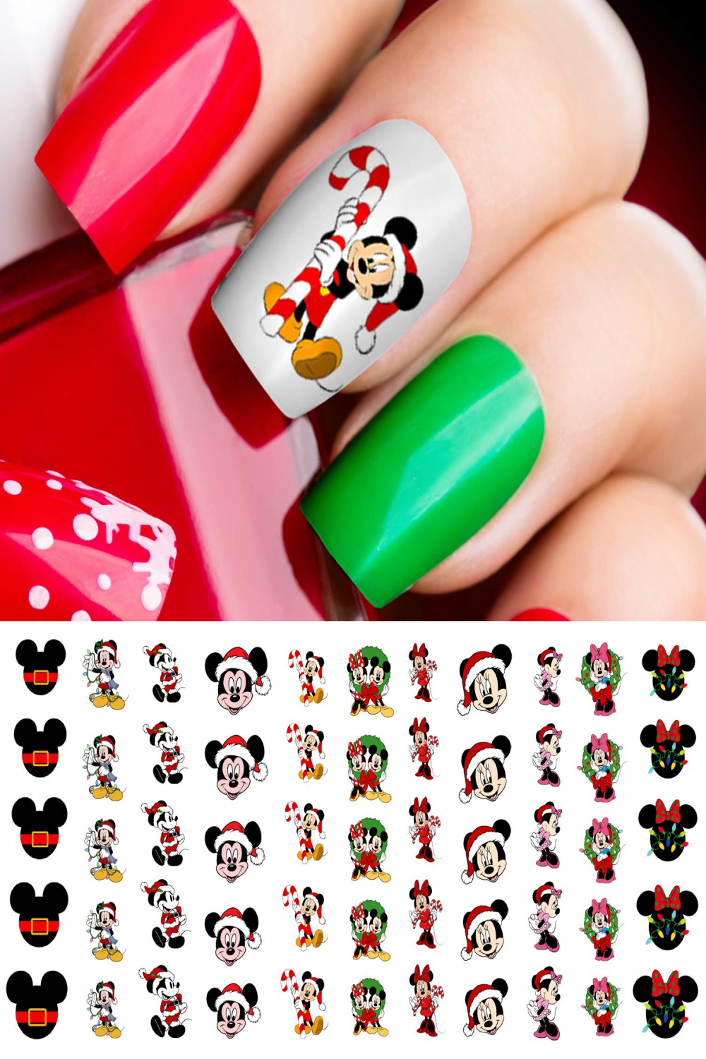 Mickey Mouse & Minne Mouse Christmas Nail Art Decals # - Salon Quality!