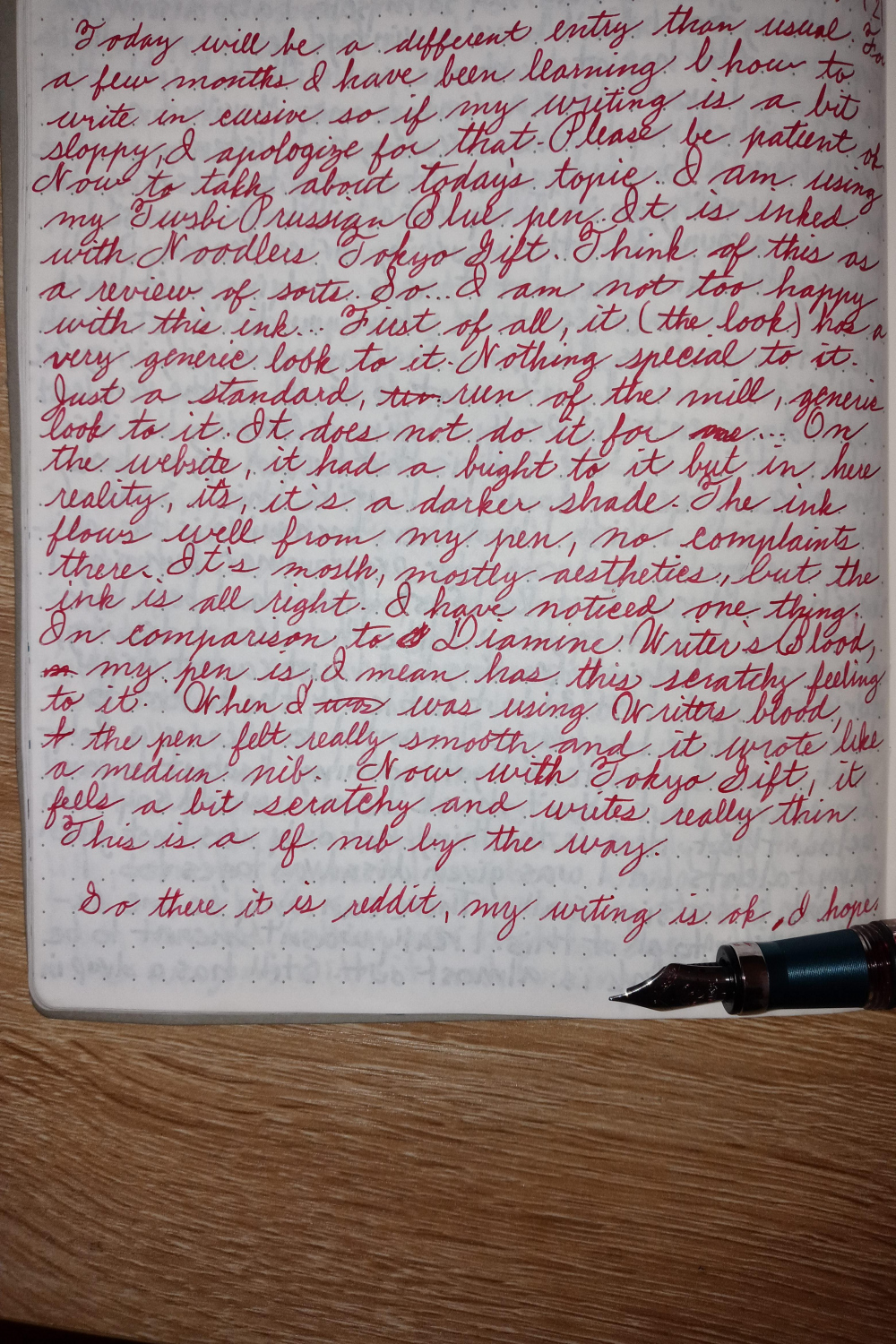 My first time writing an entry in my journal in cursive