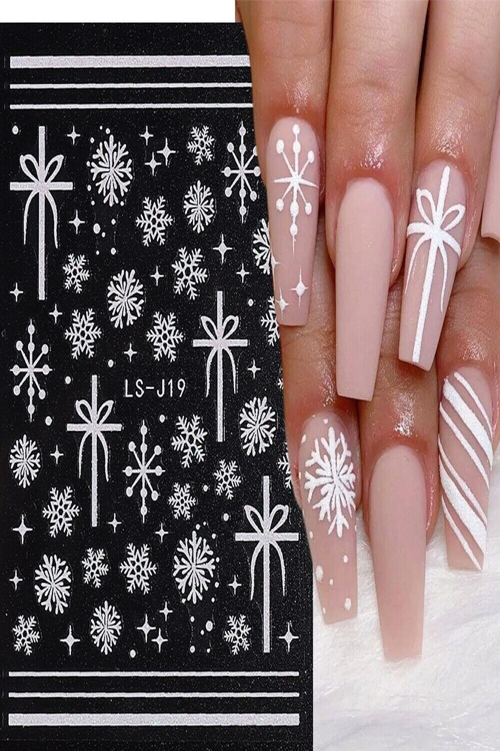 Nail Art Stickers Decals Christmas White Snowflakes Lace Presents