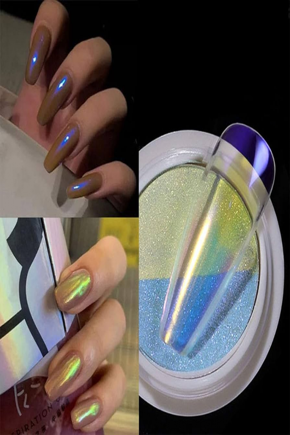 Nail Powder, Two-Tone Aurora Chrome Nail Powder Multi Mirror Effect Mermaid  Neon Transparent Powder Manicure Pigment Glitter Fairy Dust Nail Art