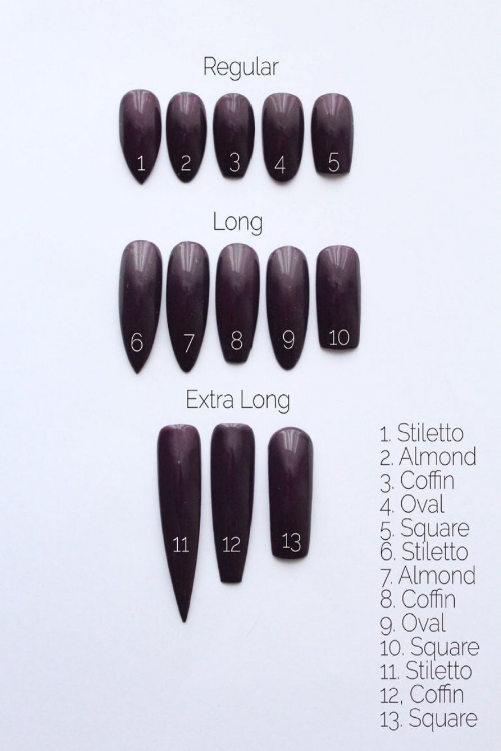 Nail size chart  Gel nails, Acrylic nail set, Fake nails