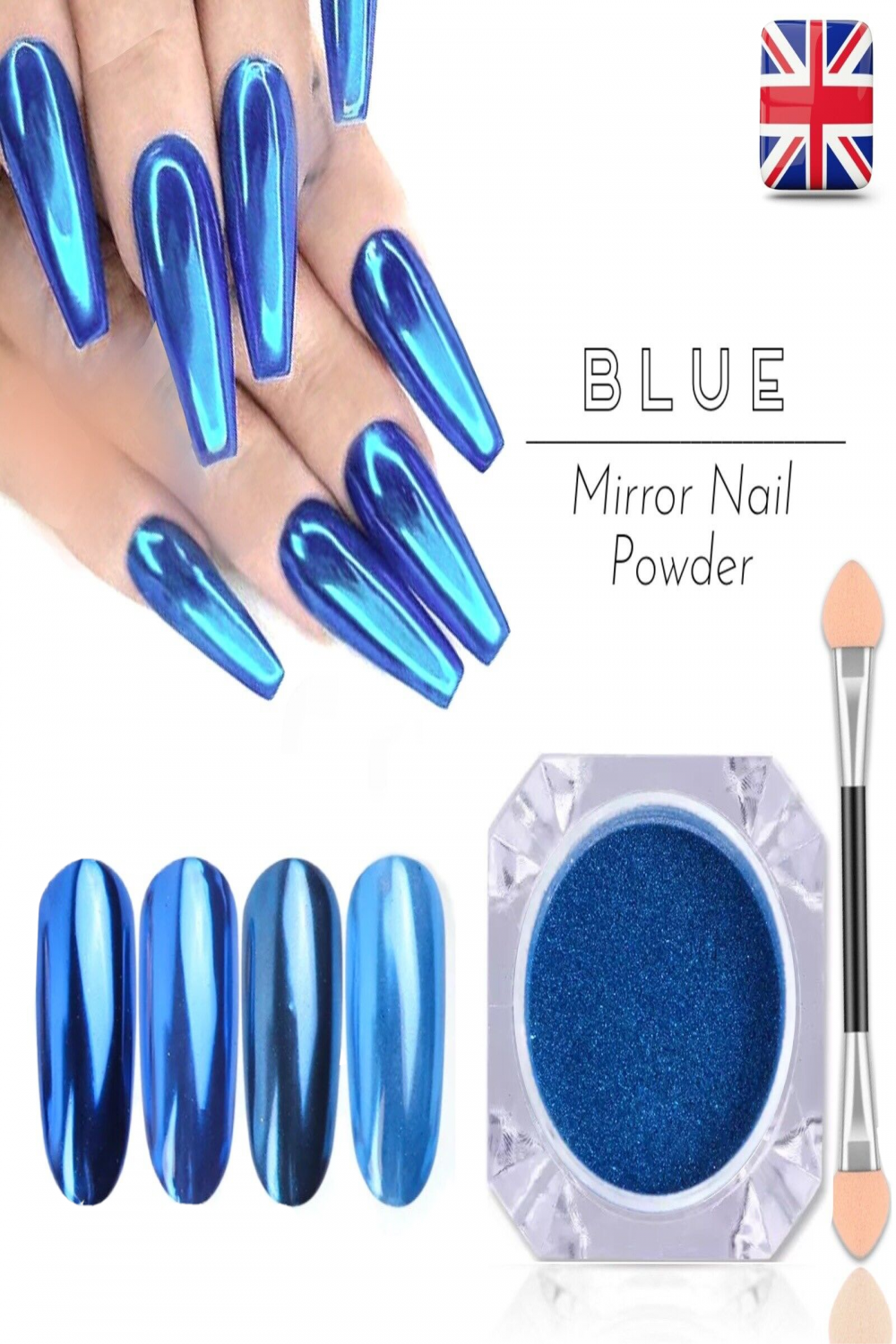 New! LIGHT BLUE Nail Mirror Powder Platinum Effect Chrome Nails