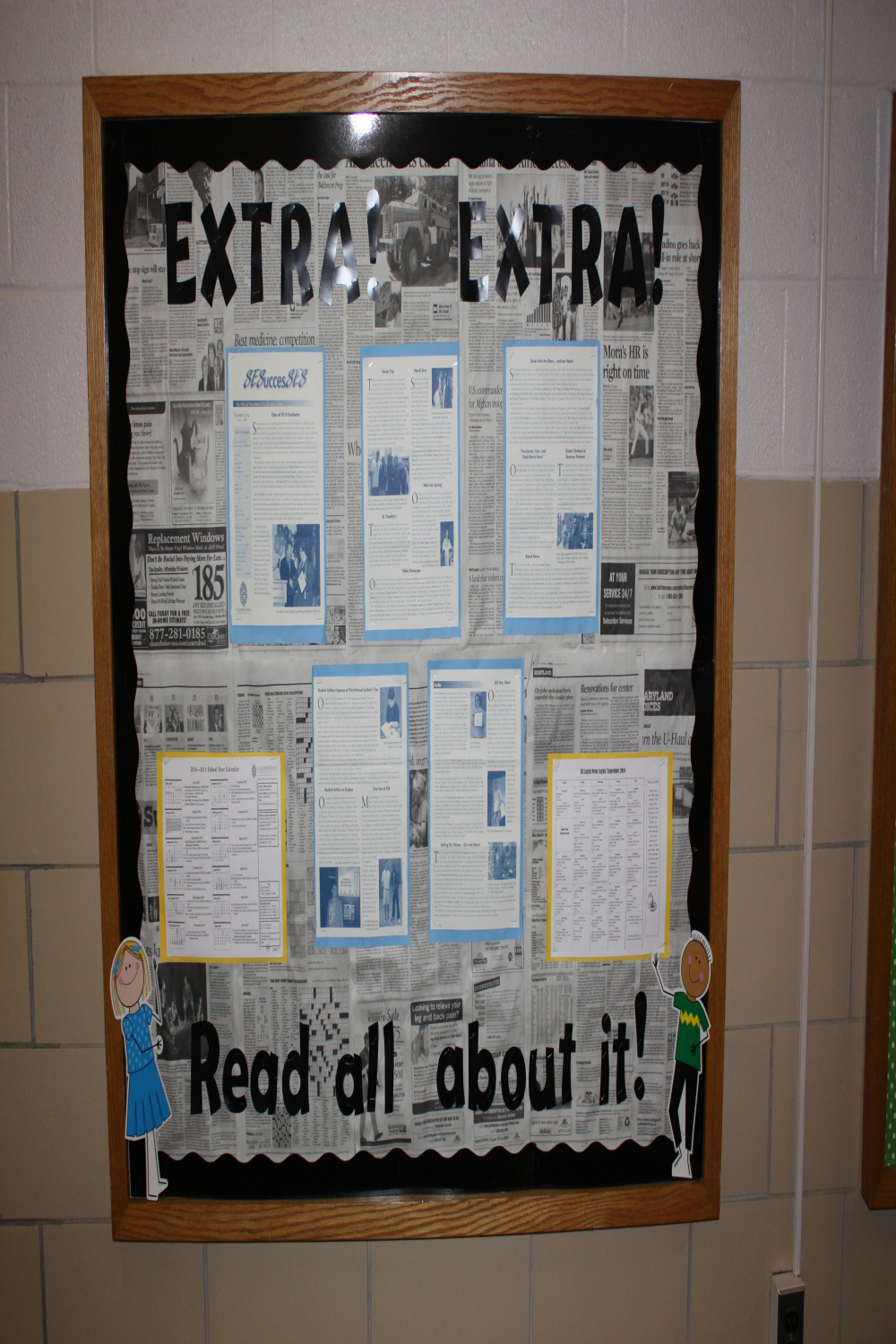 newspaper as background for bulletin board  High school bulletin