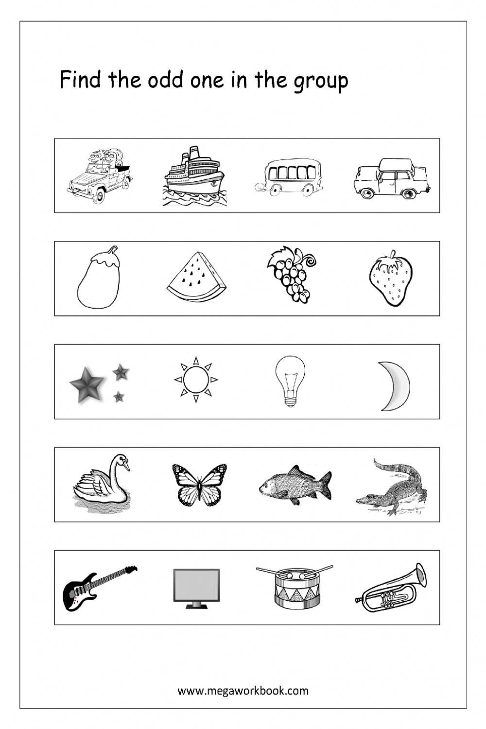 Odd One Out - Worksheet   Kindergarten worksheets, Reading