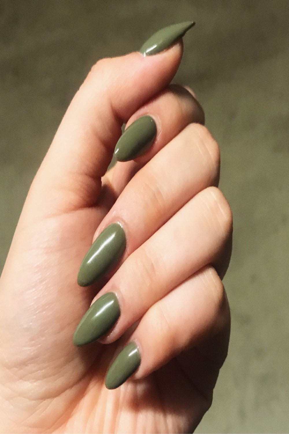 Olive green almond shaped acrylic nails  Green acrylic nails