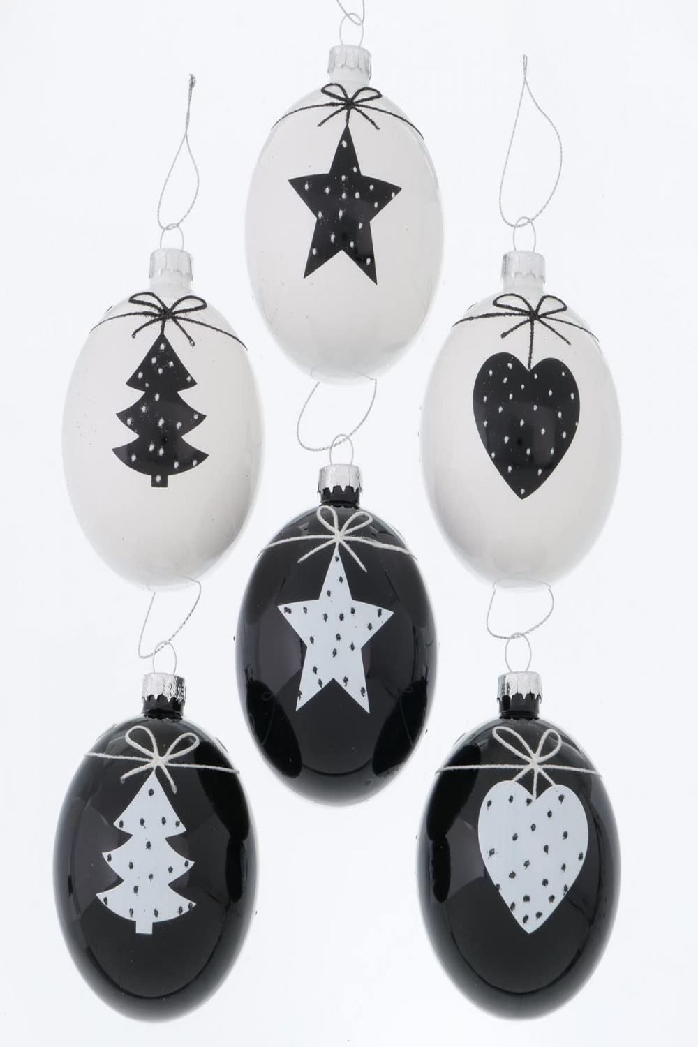 Pack of  Christmas Baubles Glass Stars Hearts Black White n Glass  Baubles Christmas Decoration Christmas Tree Decoration Hanging Ball Set  Heart