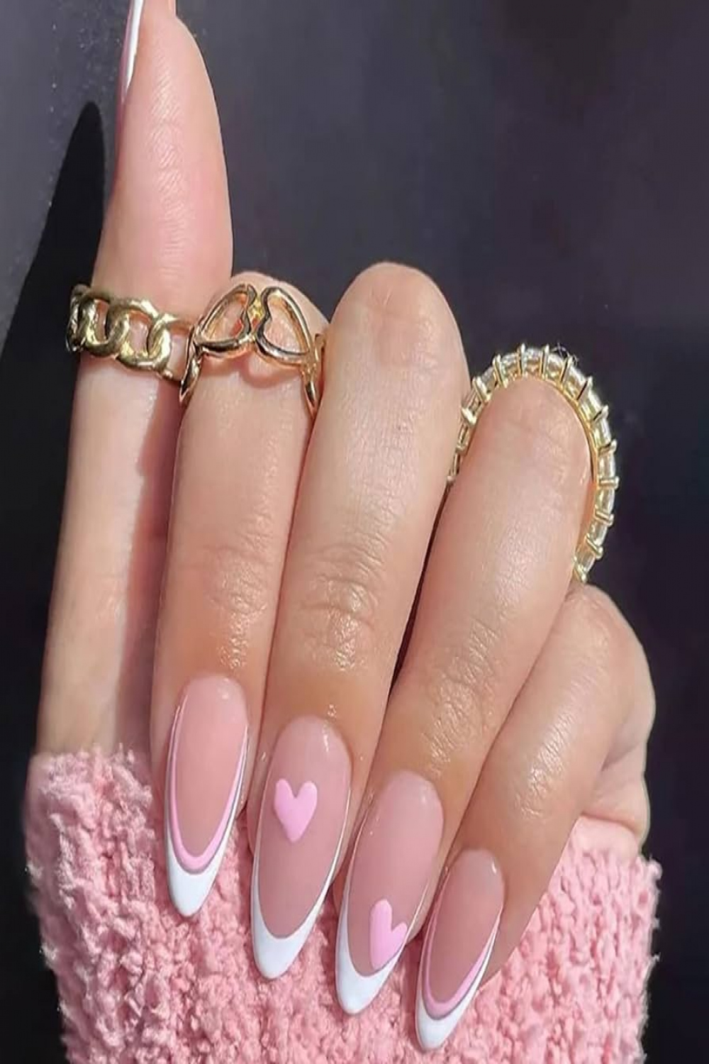 Pack of  False Nails, Almond Short, Pink Heart Nails for Sticking, French  Tip Artificial Nails, Press on Nails with Design, Acrylic Artificial