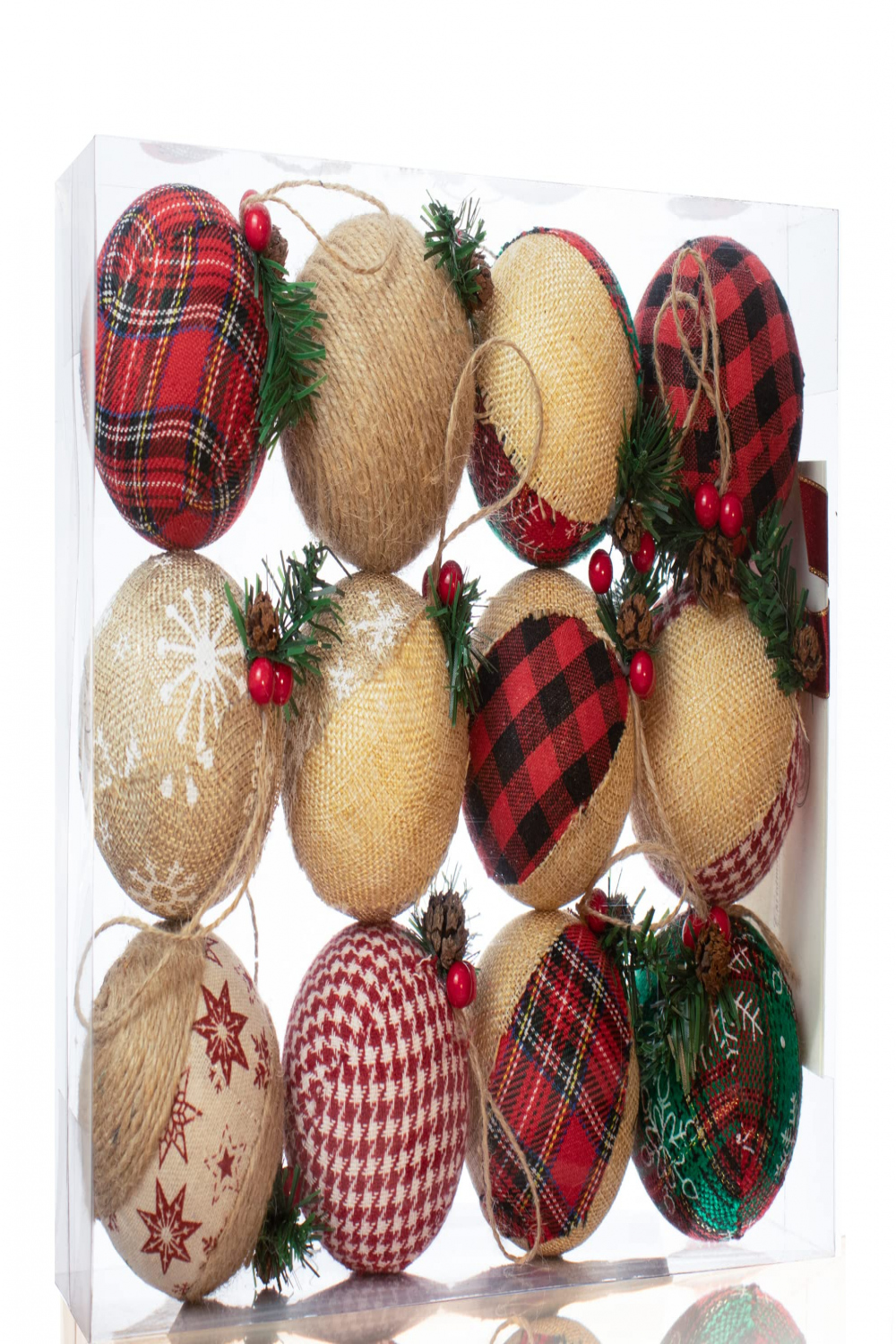 Pack of  Rustic Christmas Tree Decorations, Farmhouse Christmas  Decoration, Natural Jute Hessian Christmas Bauble