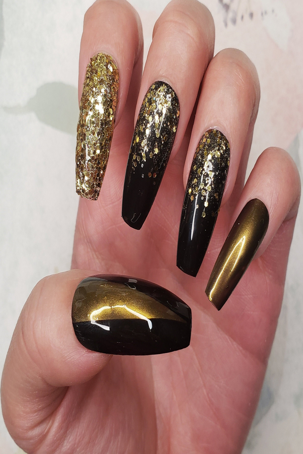 Party Gold Chrome and Glitter New Years Holiday Gel Nail Art - Etsy