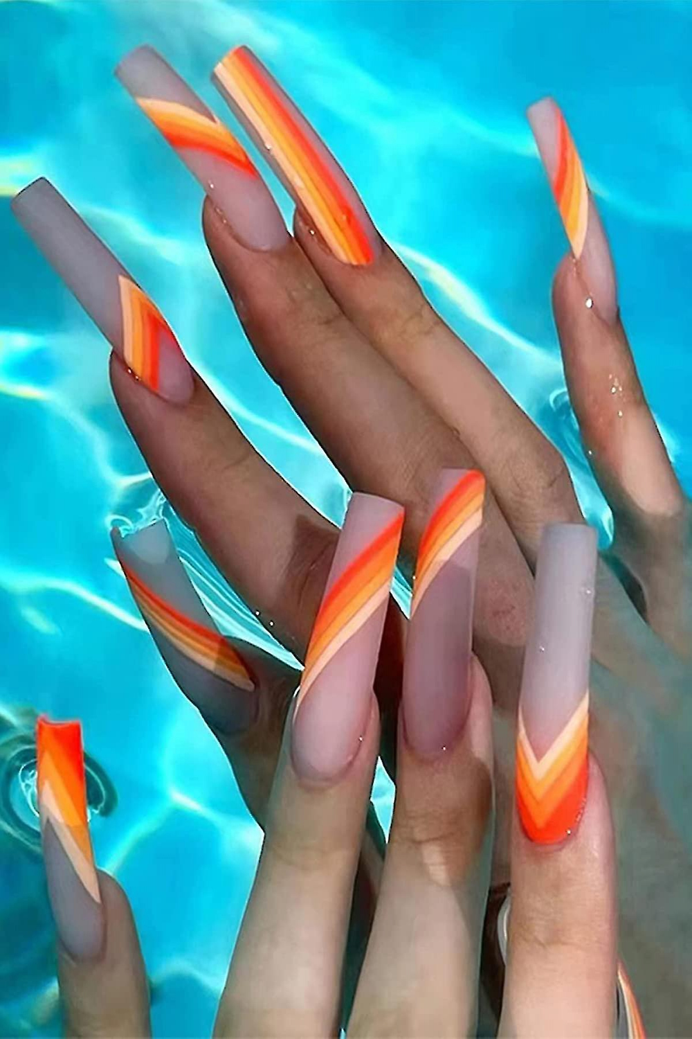 Pcs Extra Long Press On Nails,matte Orange Colorful Fake Nails