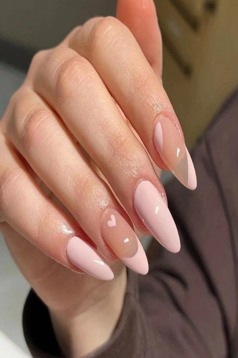 Pcs Women Heart-shaped Long Round Almond False Nails Wearable French  Stiletto Fake Nails Full Cover Nail Tips Press On Nails