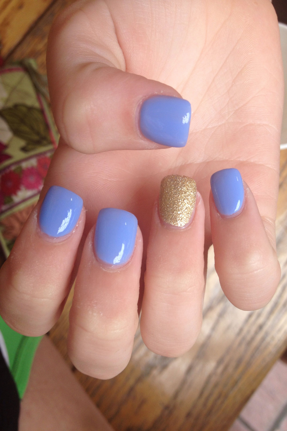 Periwinkle and gold short acrylics  Short acrylic nails designs