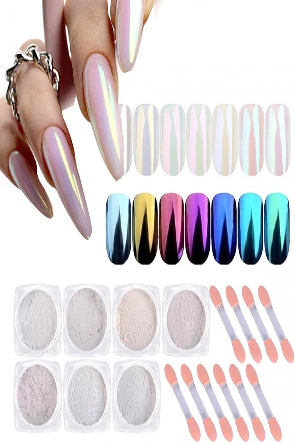 Perlmutt-Nagelpulver, Pearl Nail Powder,  Farben, Pearl Nails Aurora Mica  for Resin Set, Metallic Nail Mirror Multi-Chrome Iridescent Nails Pulver