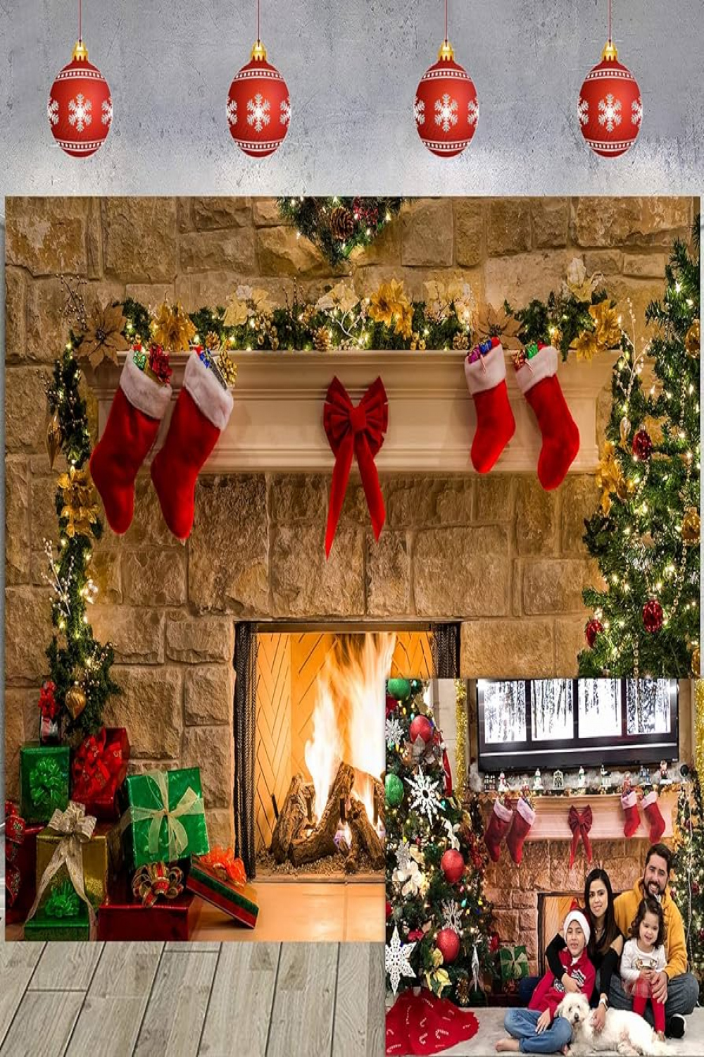 Photo Background Merry Christmas Eve Christmas Trees Fireplace Gifts  Stockings Christmas Tree for Photography Winter Holiday Party Decoration  Kids