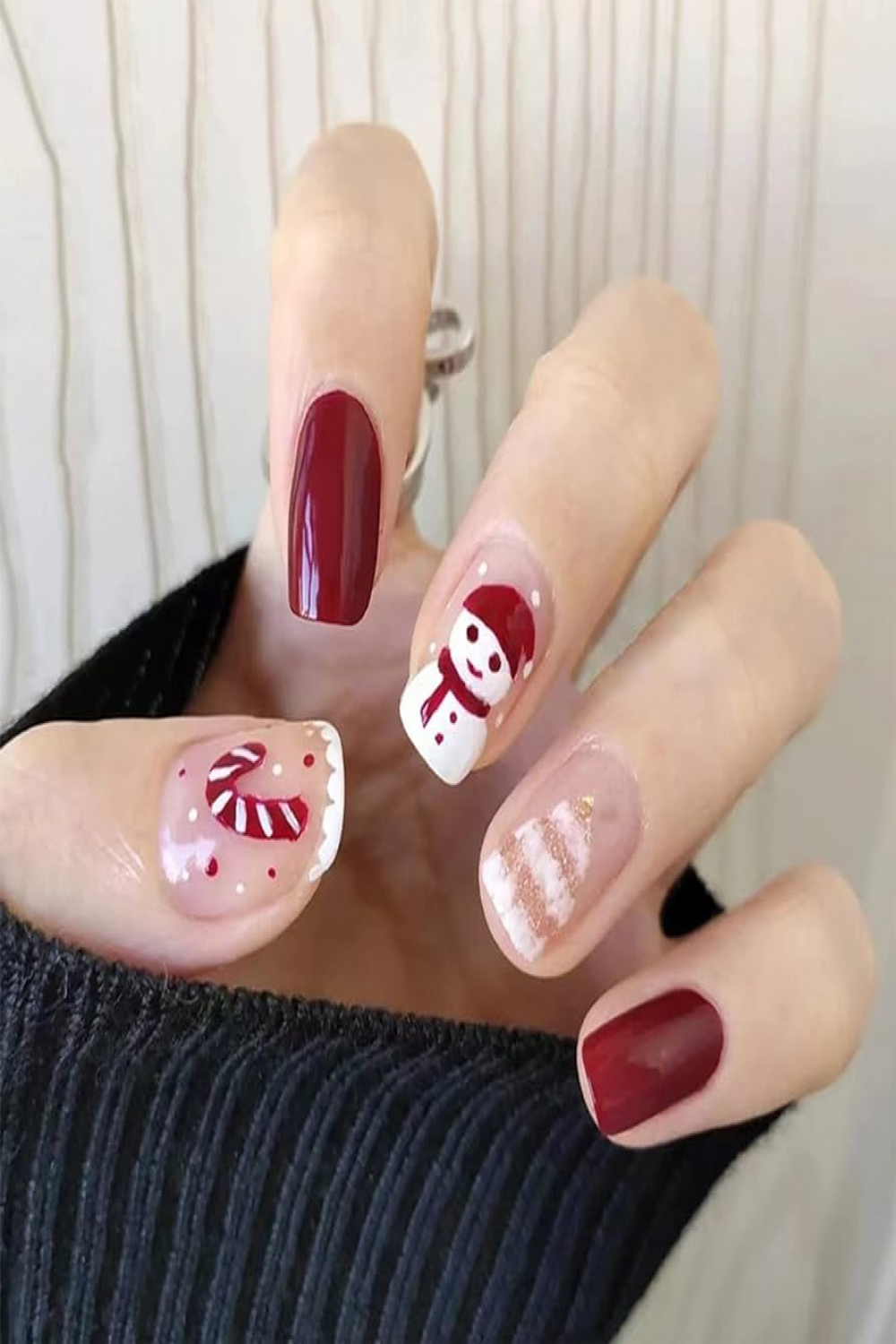 Pieces Artificial Christmas Nails Short Stick On Burgundy Press