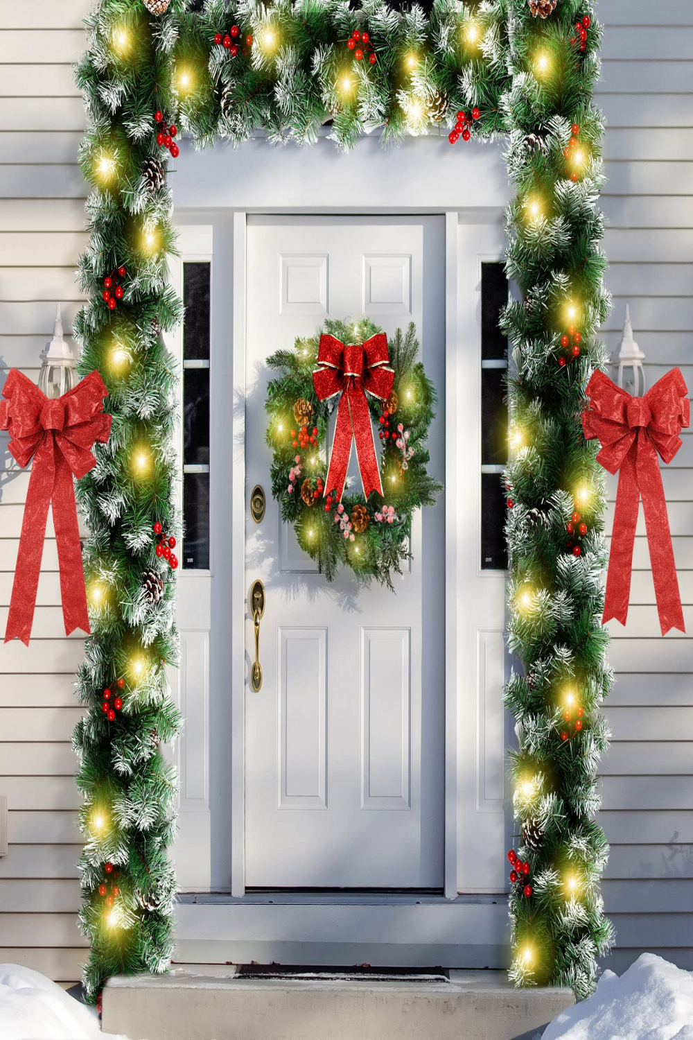 Pieces Christmas Wreaths Decoration for Front Door with  Feet  LED  Lights Christmas Garland,  LED Lights  Inch Christmas Wreath with   Inch