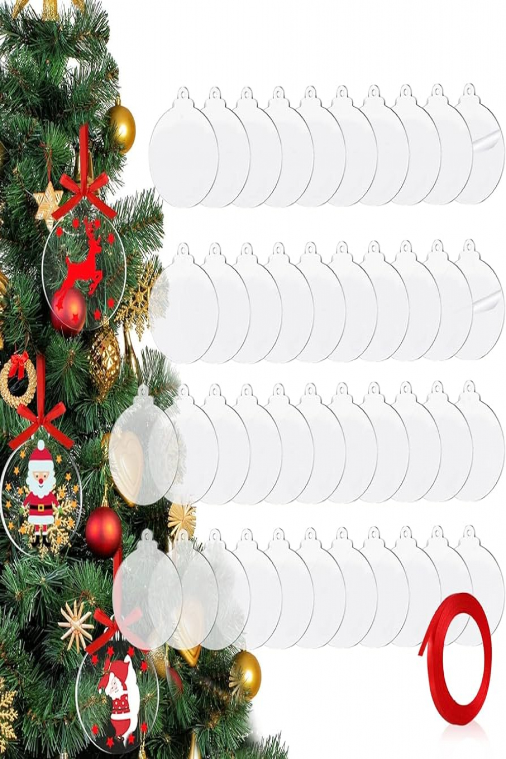 Pieces Clear Round Acrylic Christmas Ornaments with Red Ribbon