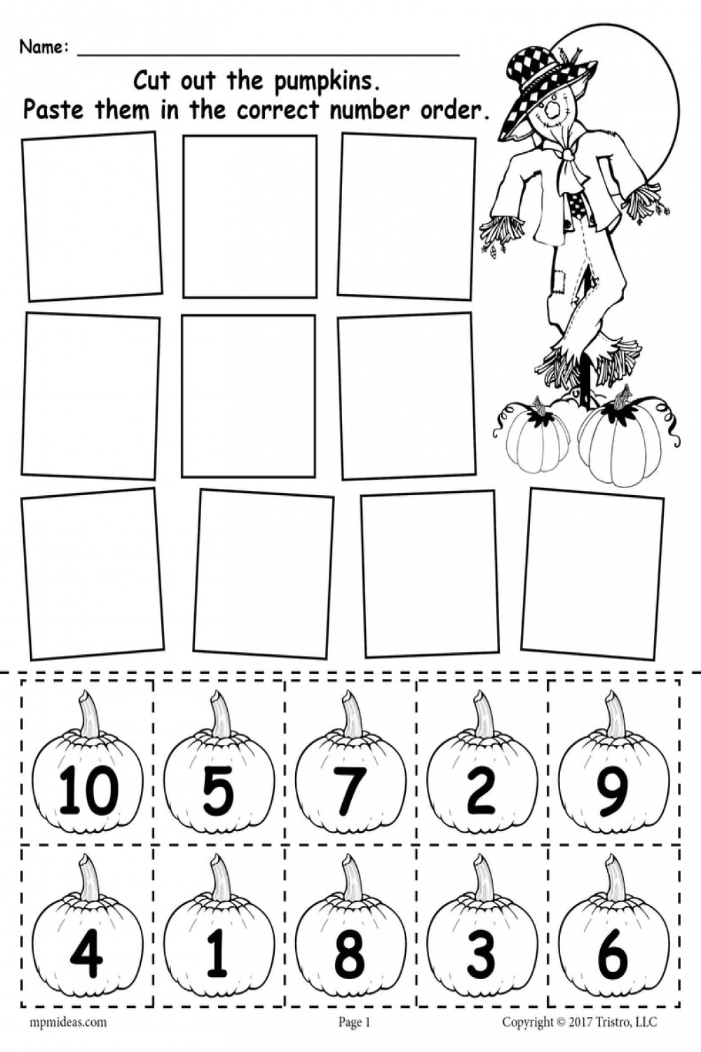 Printable Pumpkin Number Ordering Worksheet -0! – SupplyMe