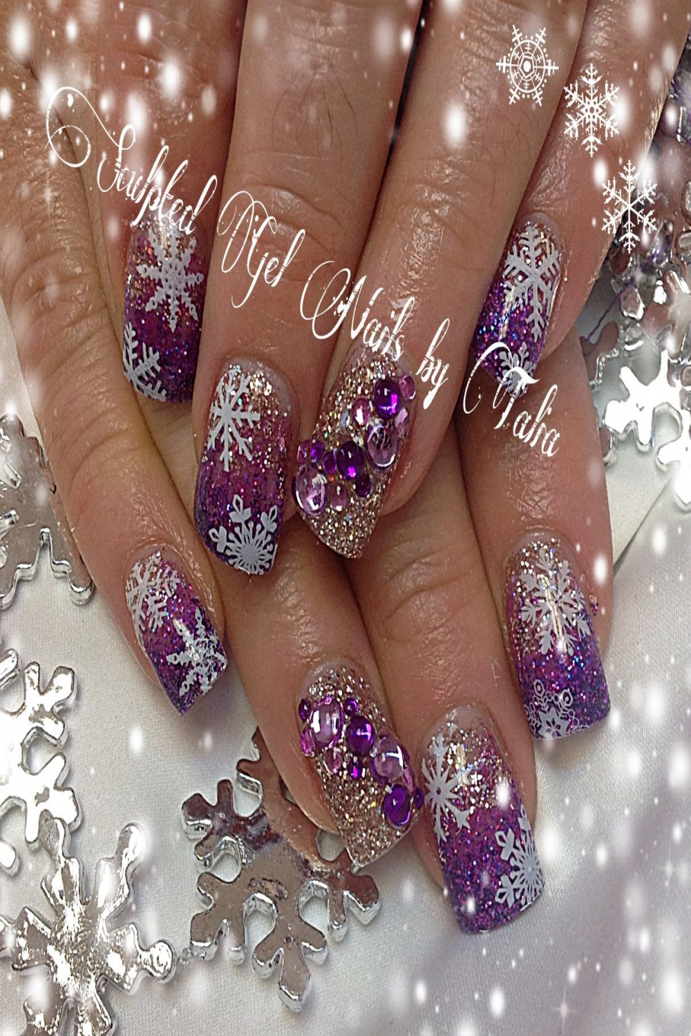 Purple winter Christmas snowflake nails  Christmas snowflakes