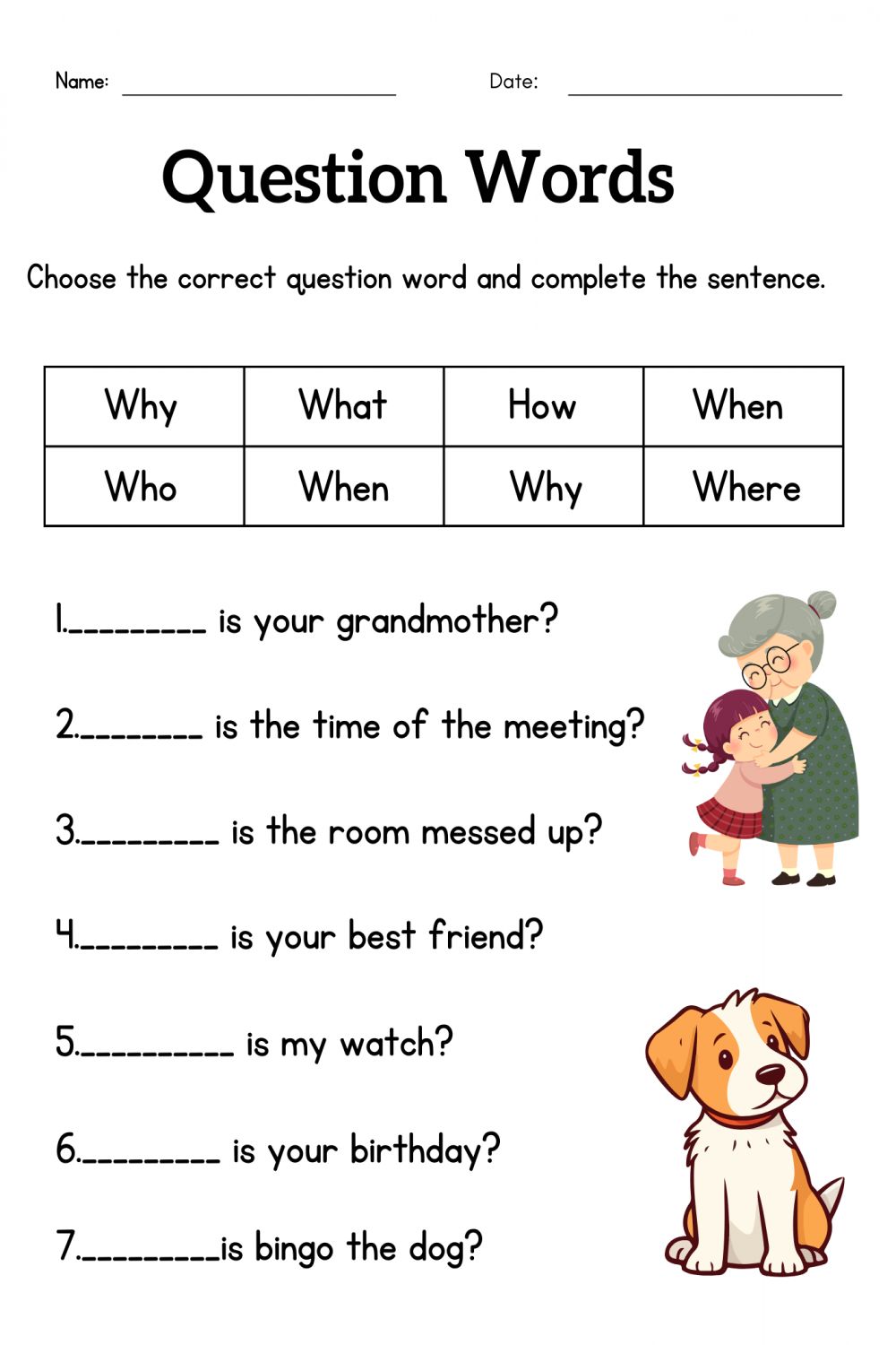 question words worksheet for grade  or  - wh questions exercises for kids