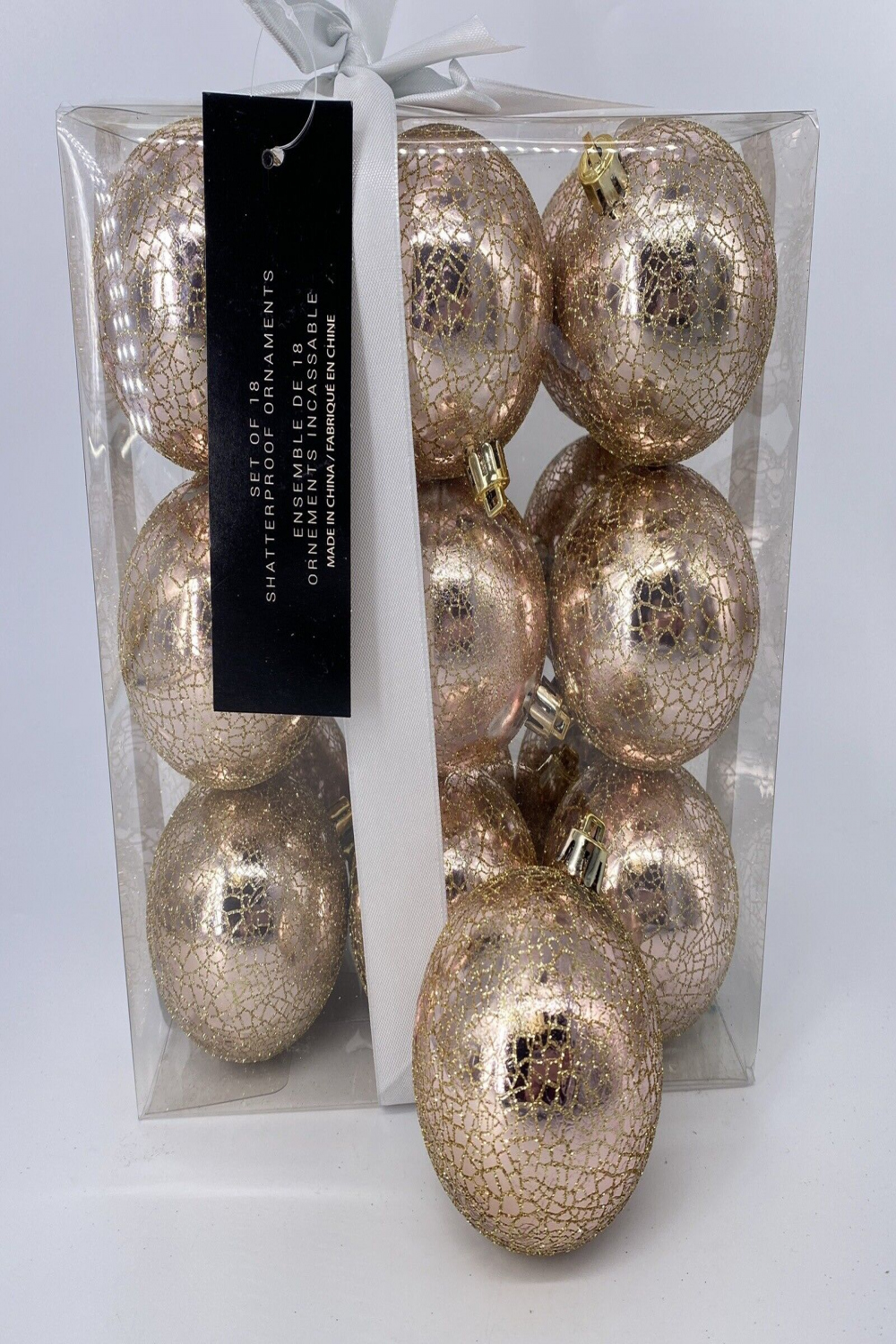 Rachel Zoe Christmas Ornaments Shatterproof Kugel Crackle Rose Gold