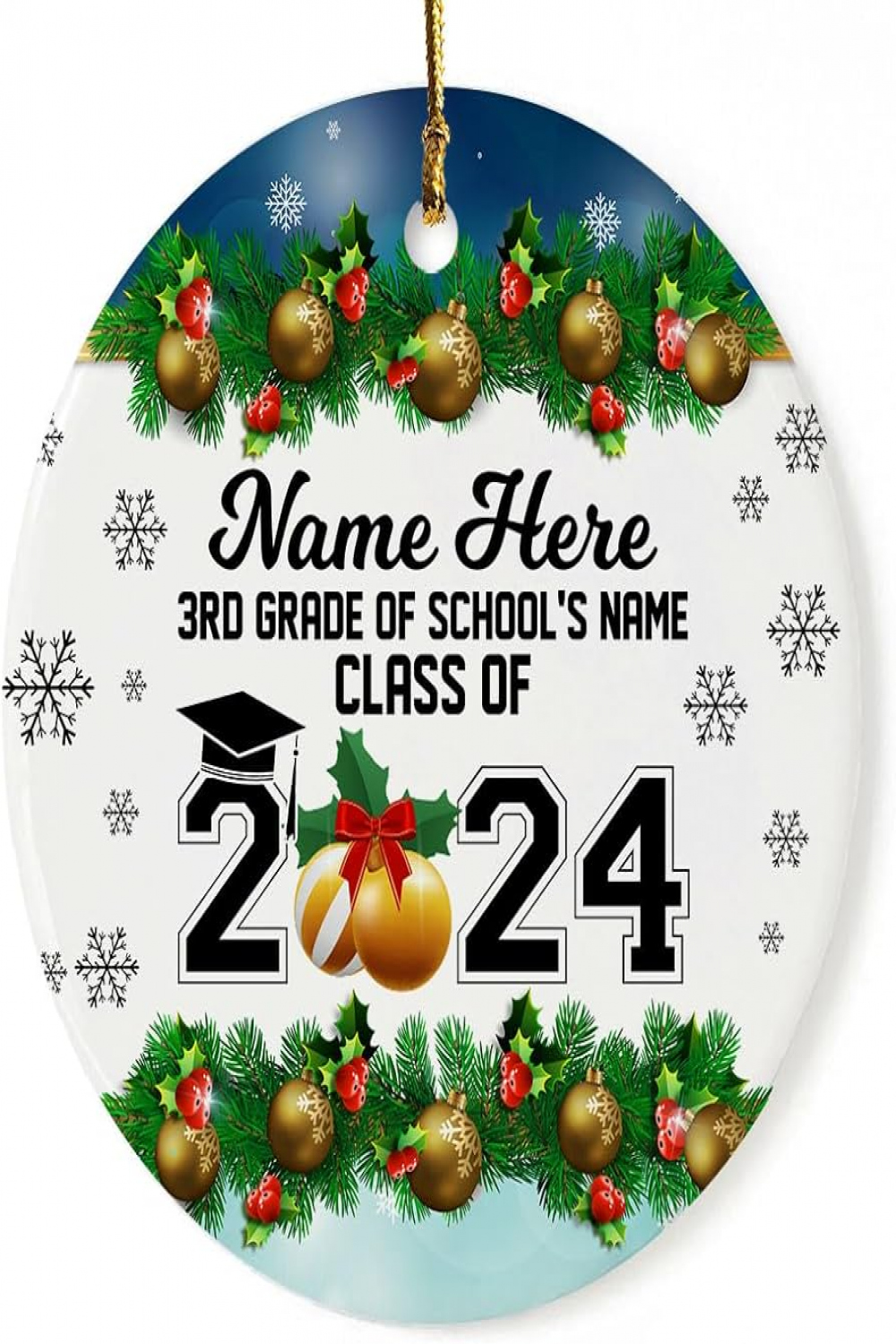 rd Grade Personalized Christmas Ornaments Class of  Funny Gifts for  Students Boy Girl Daughter Son Friends Back to School Graduation Ceramic